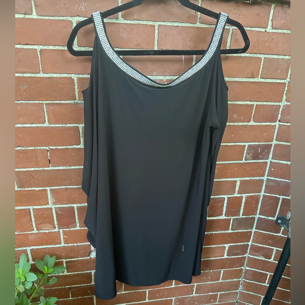 Rhinestone trimmed off shoulder long tunic or dress - your choice.